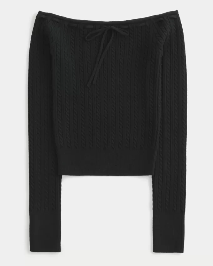 Off-the-Shoulder Cable-Knit Sweater,Off-the-Shoulder Cable-Knit Sweater