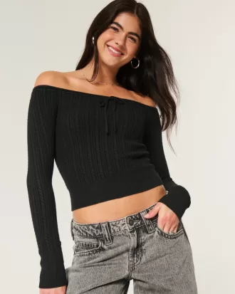 Off-the-Shoulder Cable-Knit Sweater,Off-the-Shoulder Cable-Knit Sweater