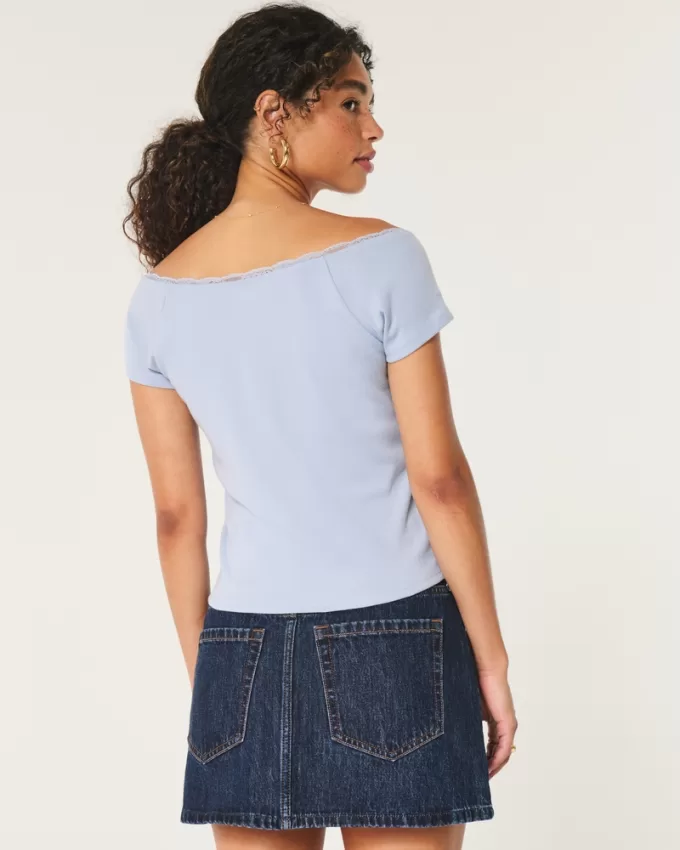 Off-the-Shoulder Lace Trim Top,Off-the-Shoulder Lace Trim Top