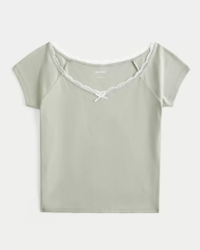 Off-the-Shoulder Lace Trim Top,Off-the-Shoulder Lace Trim Top