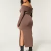 Off-the-Shoulder Midi Sweater Dress,Off-the-Shoulder Midi Sweater Dress