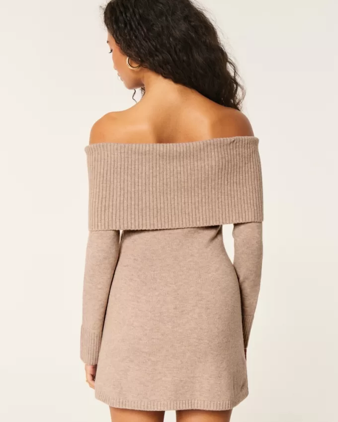 Off-the-Shoulder Skater Sweater Dress,Off-the-Shoulder Skater Sweater Dress