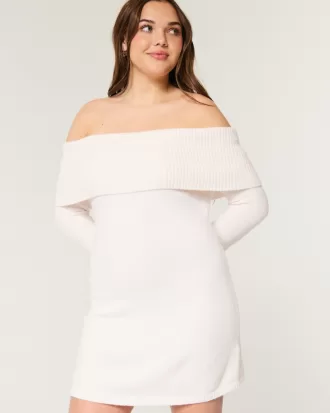 Off-the-Shoulder Skater Sweater Dress,Off-the-Shoulder Skater Sweater Dress