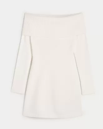 Off-the-Shoulder Skater Sweater Dress,Off-the-Shoulder Skater Sweater Dress