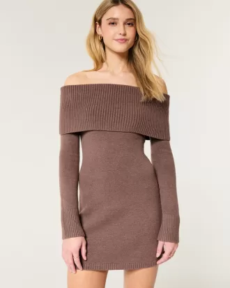 Off-the-Shoulder Skater Sweater Dress,Off-the-Shoulder Skater Sweater Dress