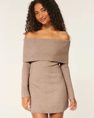 Off-the-Shoulder Skater Sweater Dress,Off-the-Shoulder Skater Sweater Dress