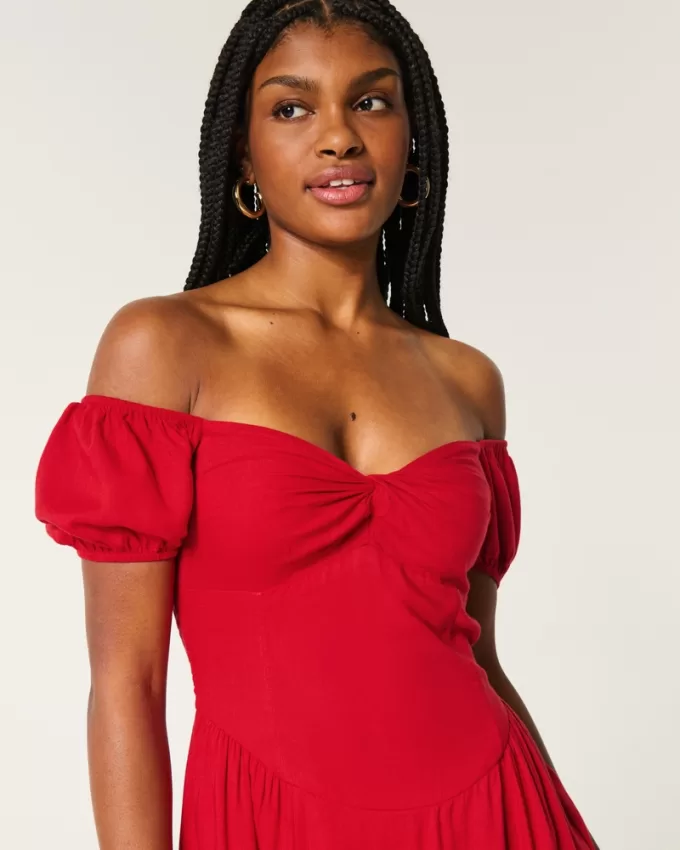 On/Off-the-Shoulder Drop-Waist Dress,On/Off-the-Shoulder Drop-Waist Dress