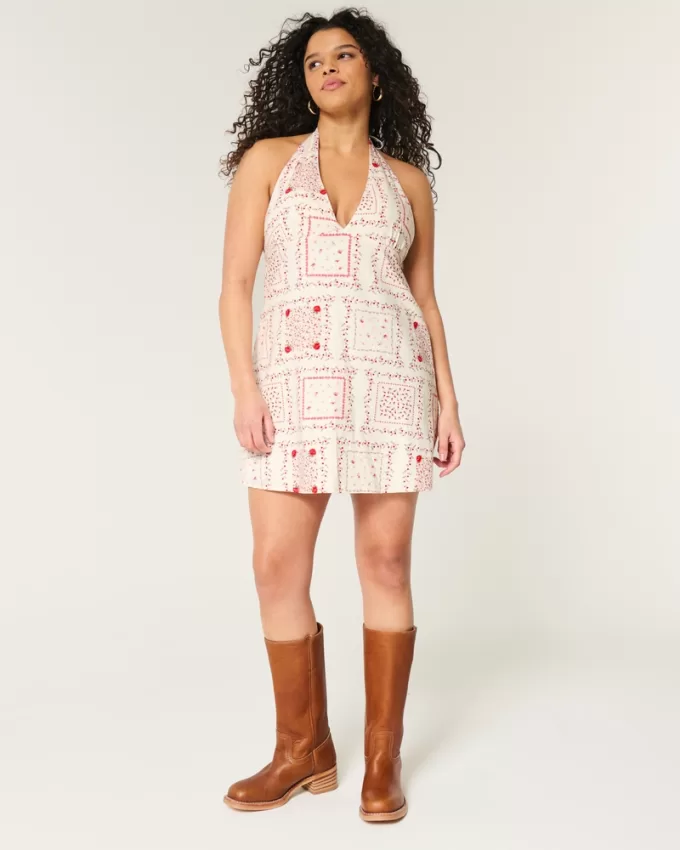 Open Back Linen-Blend Halter Dress,Open Back Linen-Blend Halter Dress