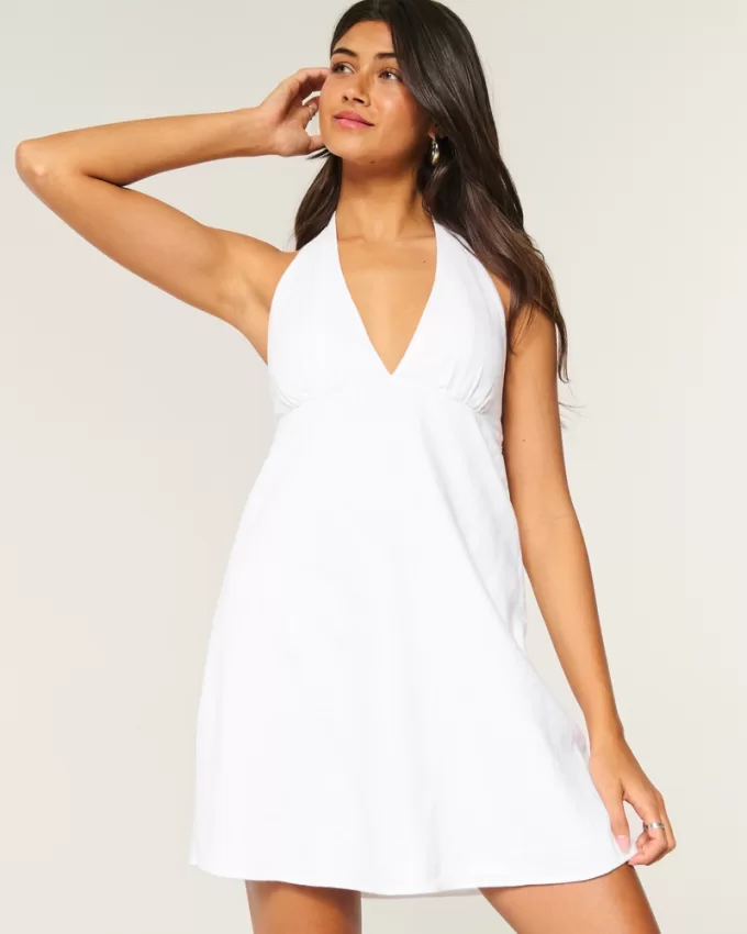 Open Back Linen-Blend Halter Dress,Open Back Linen-Blend Halter Dress