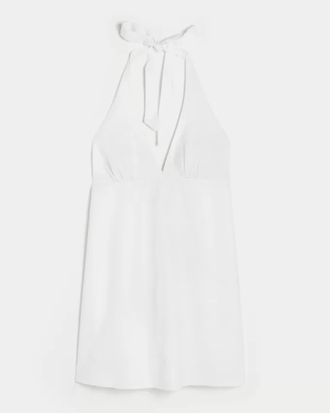 Open Back Linen-Blend Halter Dress,Open Back Linen-Blend Halter Dress