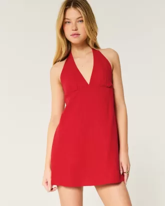 Open Back Linen-Blend Halter Dress,Open Back Linen-Blend Halter Dress