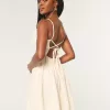 Open Back Linen Blend Mini Dress,Open Back Linen Blend Mini Dress