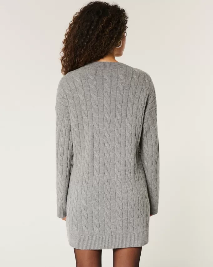 Oversized Cable-Knit Crew Sweater Dress,Oversized Cable-Knit Crew Sweater Dress