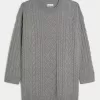 Oversized Cable-Knit Crew Sweater Dress,Oversized Cable-Knit Crew Sweater Dress