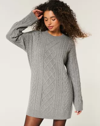 Oversized Cable-Knit Crew Sweater Dress,Oversized Cable-Knit Crew Sweater Dress