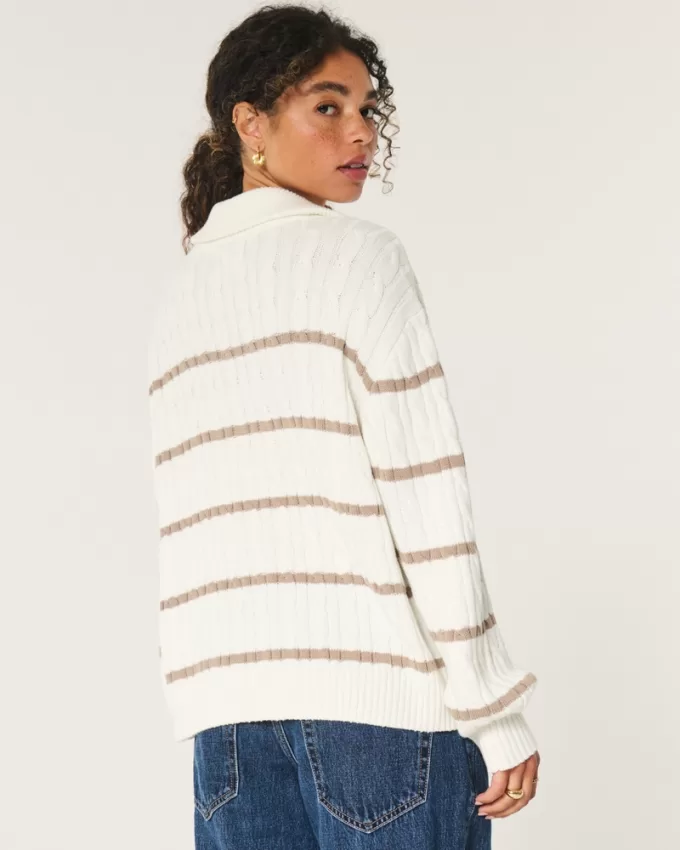 Oversized Cable-Knit Half-Zip Sweater,Oversized Cable-Knit Half-Zip Sweater