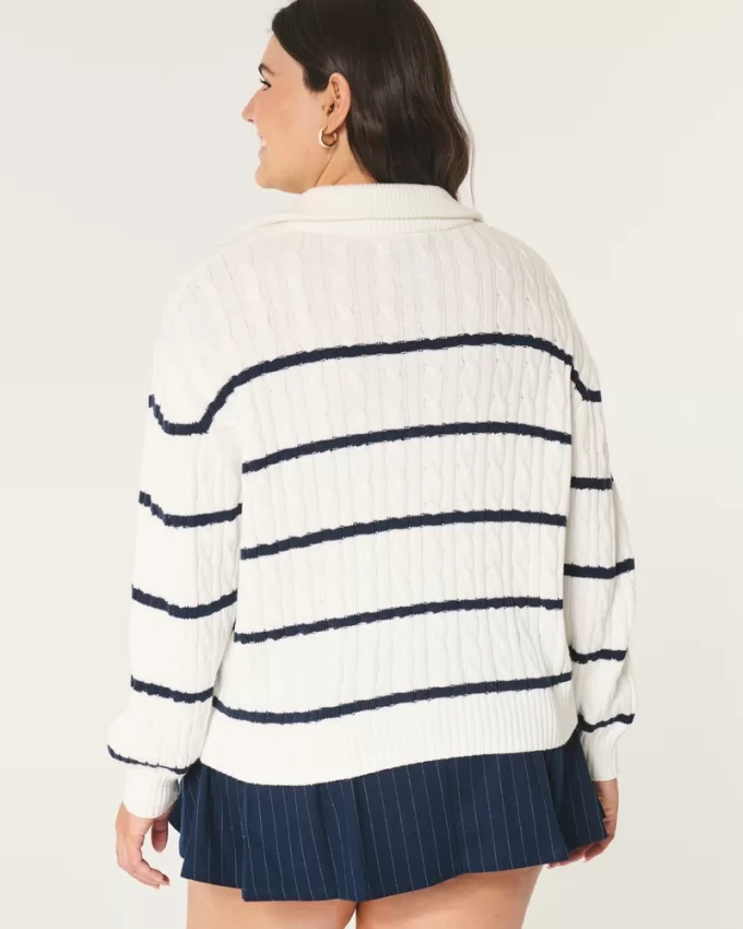 Oversized Cable-Knit Half-Zip Sweater,Oversized Cable-Knit Half-Zip Sweater