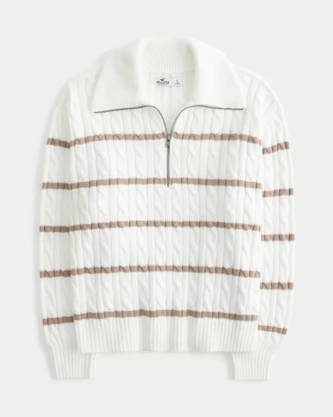 Oversized Cable-Knit Half-Zip Sweater,Oversized Cable-Knit Half-Zip Sweater