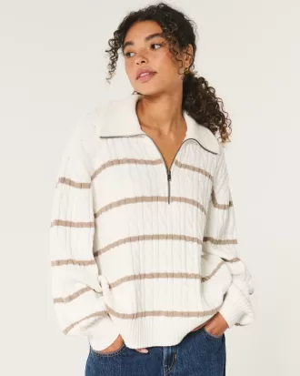 Oversized Cable-Knit Half-Zip Sweater,Oversized Cable-Knit Half-Zip Sweater
