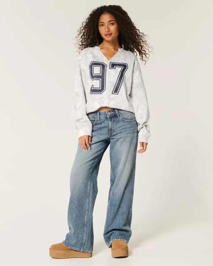 Oversized Camo Number Graphic Notch-Neck Sweatshirt,Oversized Camo Number Graphic Notch-Neck Sweatshirt