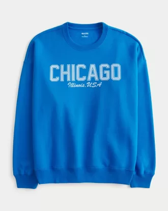 Oversized Chicago Graphic Crew Sweatshirt,Oversized Chicago Graphic Crew Sweatshirt