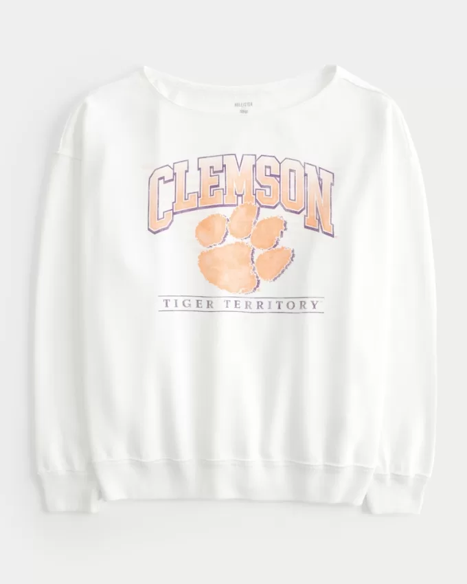 Oversized Clemson University Off-the-Shoulder Sweatshirt,Oversized Clemson University Off-the-Shoulder Sweatshirt