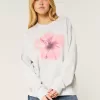 Oversized Flower Graphic Crew Sweatshirt,Oversized Flower Graphic Crew Sweatshirt