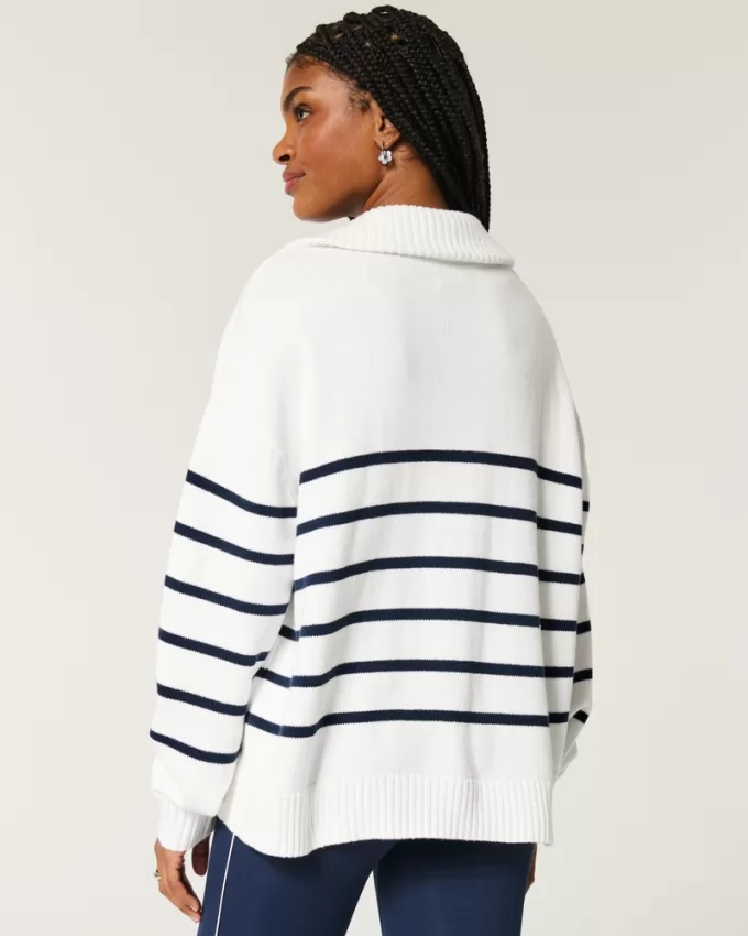 Oversized Half-Zip Graphic Sweater,Oversized Half-Zip Graphic Sweater