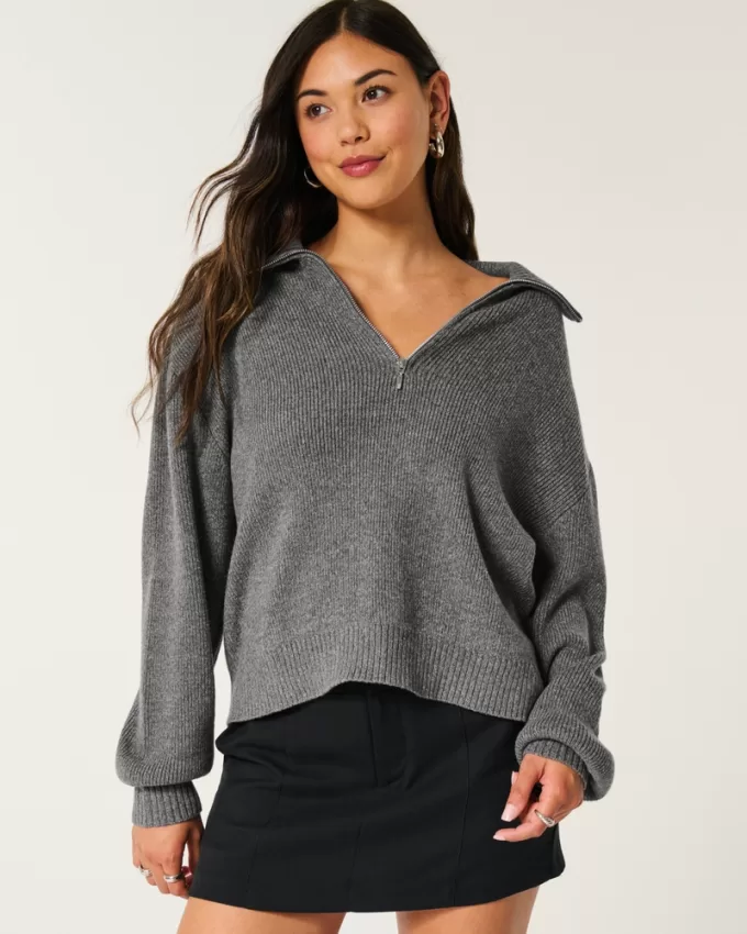 Oversized Half-Zip Sweater,Oversized Half-Zip Sweater