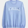 Oversized Kauai Graphic Crew Sweatshirt,Oversized Kauai Graphic Crew Sweatshirt