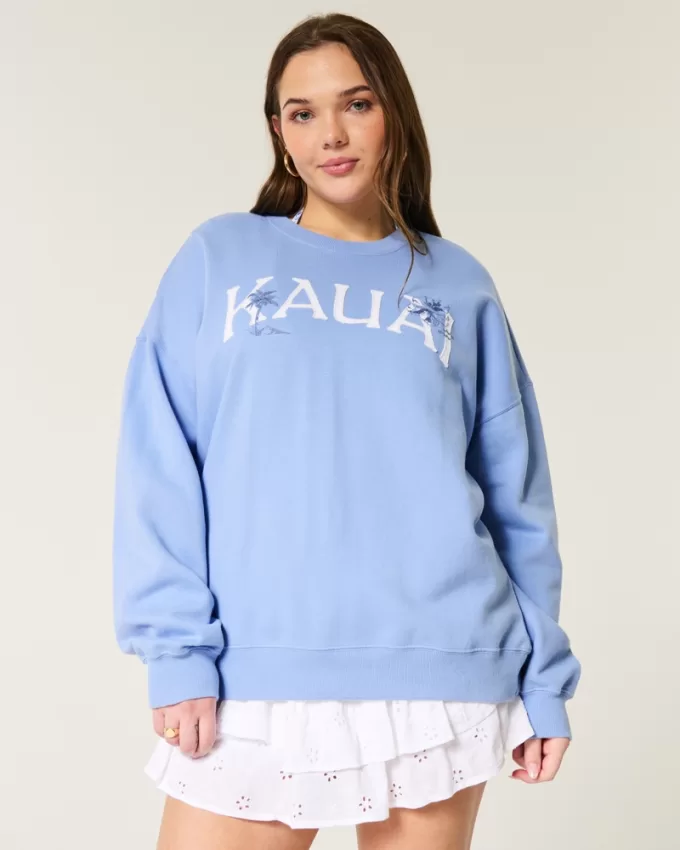 Oversized Kauai Graphic Crew Sweatshirt,Oversized Kauai Graphic Crew Sweatshirt