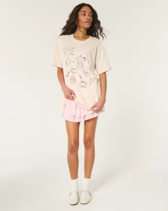 Oversized Le Petit Déjeuner Graphic Tee,Oversized Le Petit Déjeuner Graphic Tee