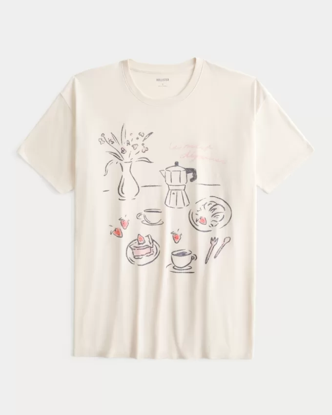 Oversized Le Petit Déjeuner Graphic Tee,Oversized Le Petit Déjeuner Graphic Tee