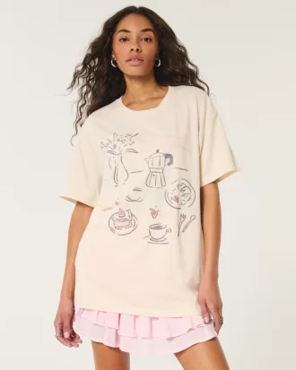 Oversized Le Petit Déjeuner Graphic Tee,Oversized Le Petit Déjeuner Graphic Tee