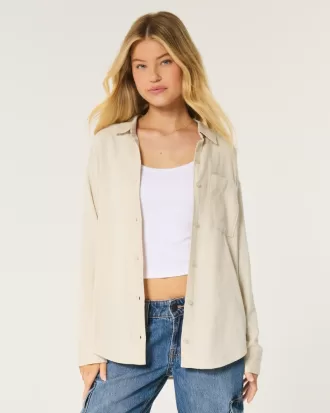 Oversized Linen-Blend Shirt,Oversized Linen-Blend Shirt