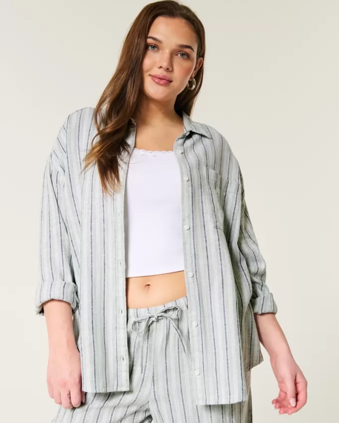 Oversized Linen-Blend Shirt,Oversized Linen-Blend Shirt
