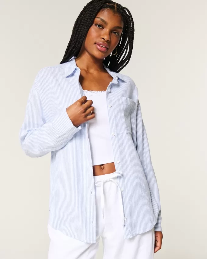 Oversized Linen-Blend Shirt,Oversized Linen-Blend Shirt