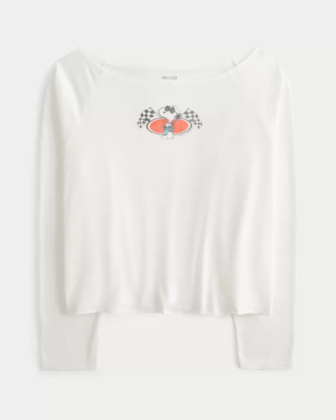 Oversized Long-Sleeve Snoopy Graphic Tee,Oversized Long-Sleeve Snoopy Graphic Tee