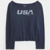 Oversized Long-Sleeve USA Racing Graphic Tee,Oversized Long-Sleeve USA Racing Graphic Tee