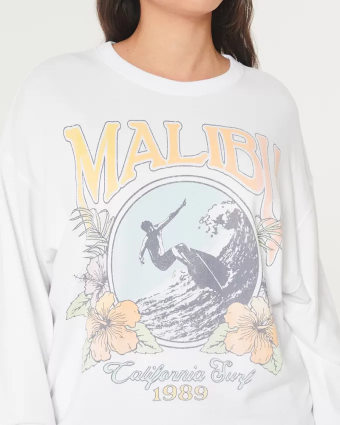 Oversized Malibu California Graphic Terry Sweatshirt,Oversized Malibu California Graphic Terry Sweatshirt