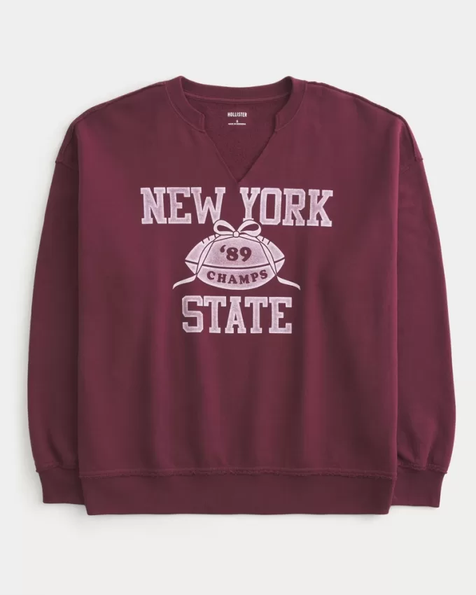 Oversized New York Graphic Notch-Neck Sweatshirt,Oversized New York Graphic Notch-Neck Sweatshirt