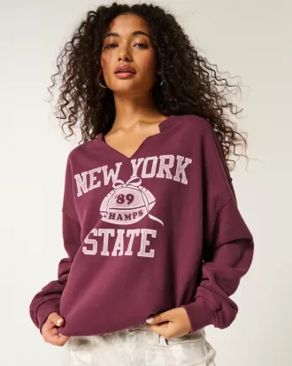 Oversized New York Graphic Notch-Neck Sweatshirt,Oversized New York Graphic Notch-Neck Sweatshirt