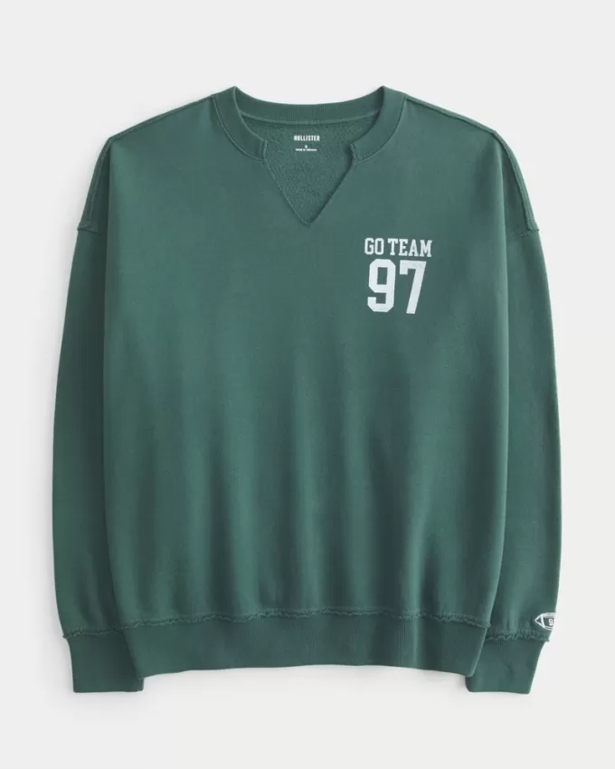 Oversized Notch-Neck Go Team Graphic Sweatshirt,Oversized Notch-Neck Go Team Graphic Sweatshirt Oversized Notch-Neck Go Team Graphic Sweatshirt,Oversized Notch-Neck Go Team Graphic Sweatshirt