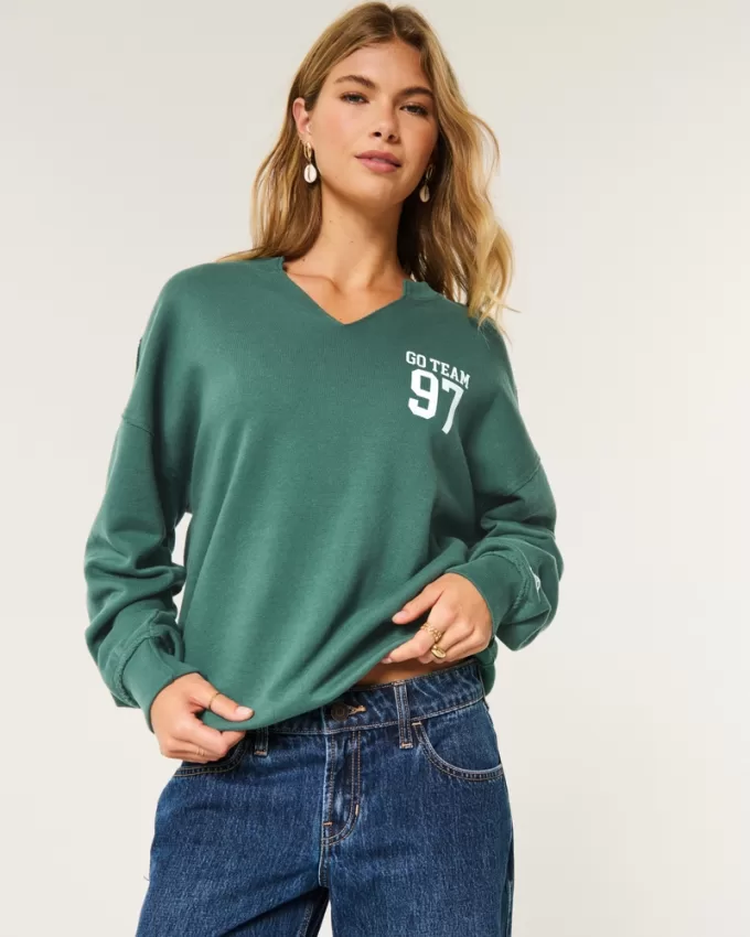 Oversized Notch-Neck Go Team Graphic Sweatshirt,Oversized Notch-Neck Go Team Graphic Sweatshirt Oversized Notch-Neck Go Team Graphic Sweatshirt,Oversized Notch-Neck Go Team Graphic Sweatshirt