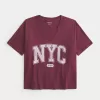 Oversized Notch-Neck NYC Graphic Tee,Oversized Notch-Neck NYC Graphic Tee