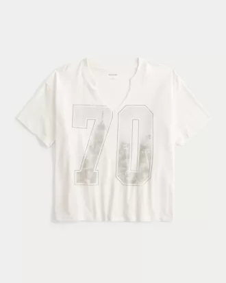 Oversized Notch-Neck NYC Number Graphic Tee,Oversized Notch-Neck NYC Number Graphic Tee