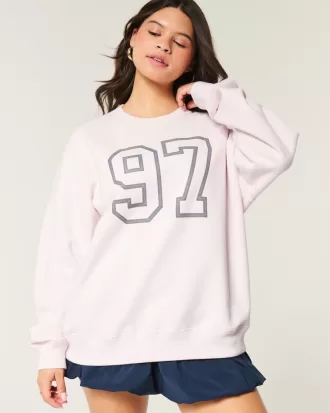 Oversized Number Graphic Crew Sweatshirt,Oversized Number Graphic Crew Sweatshirt