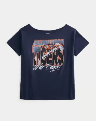 Oversized Off-the-Shoulder Auburn Tigers Graphic Tee,Oversized Off-the-Shoulder Auburn Tigers Graphic Tee