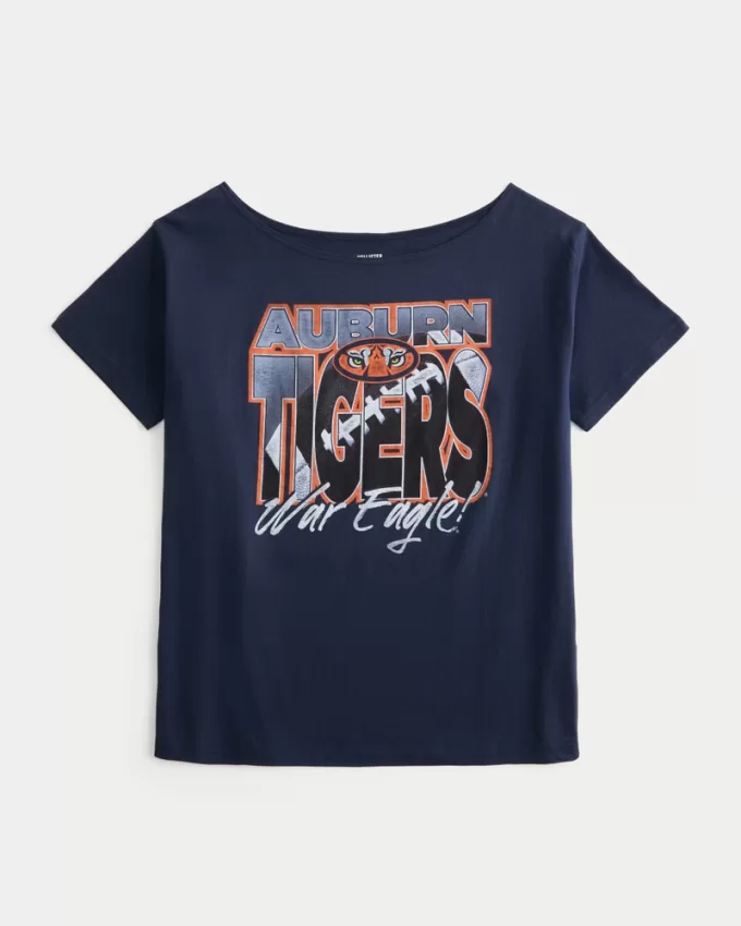 Oversized Off-the-Shoulder Auburn Tigers Graphic Tee,Oversized Off-the-Shoulder Auburn Tigers Graphic Tee