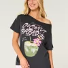 Oversized Off-the-Shoulder Coconut Paradise Graphic Tee,Oversized Off-the-Shoulder Coconut Paradise Graphic Tee